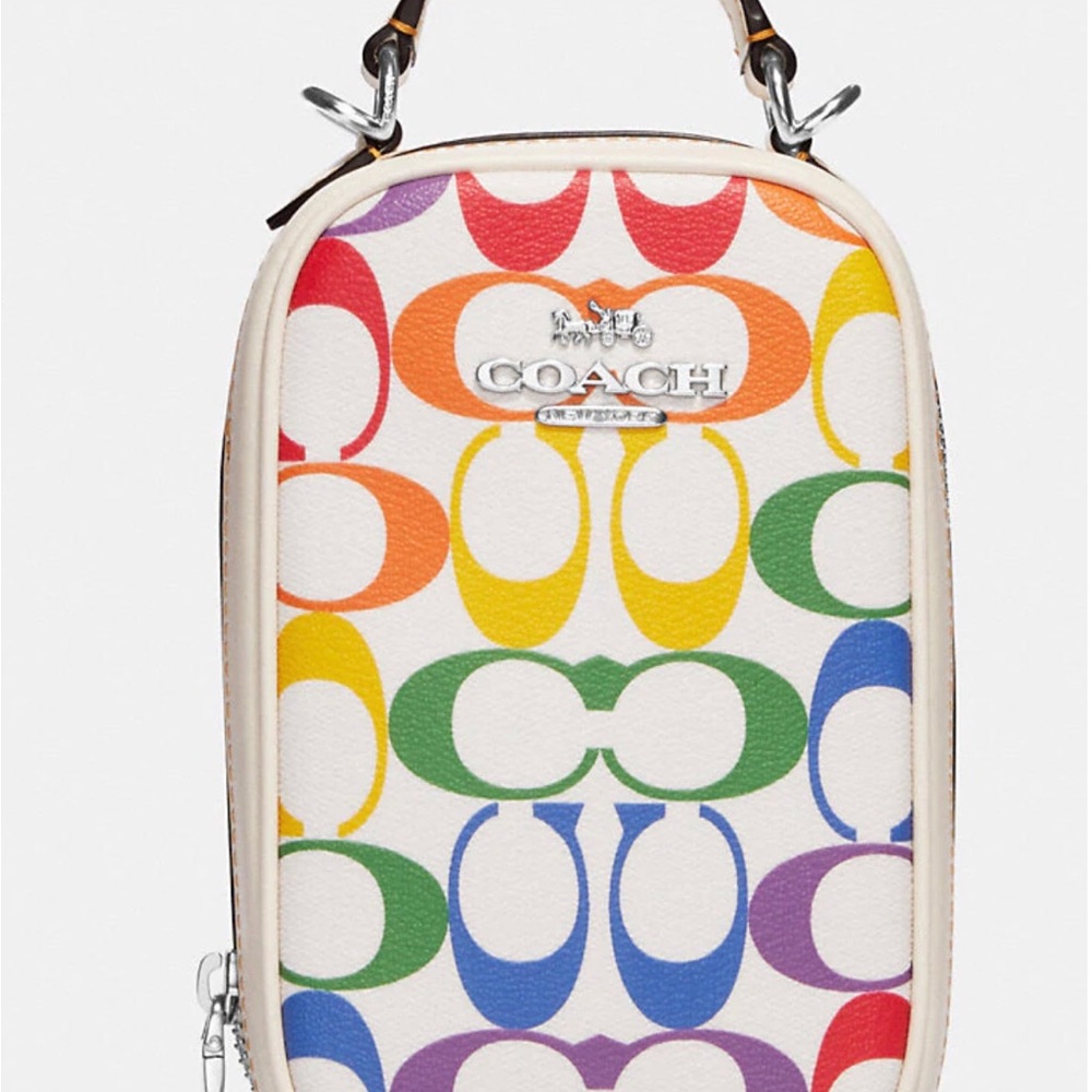 🟣NWT COACH Eva Phone Crossbody In Rainbow Signature Canvas. 2023 Tech Bag! - Picture 11 of 12